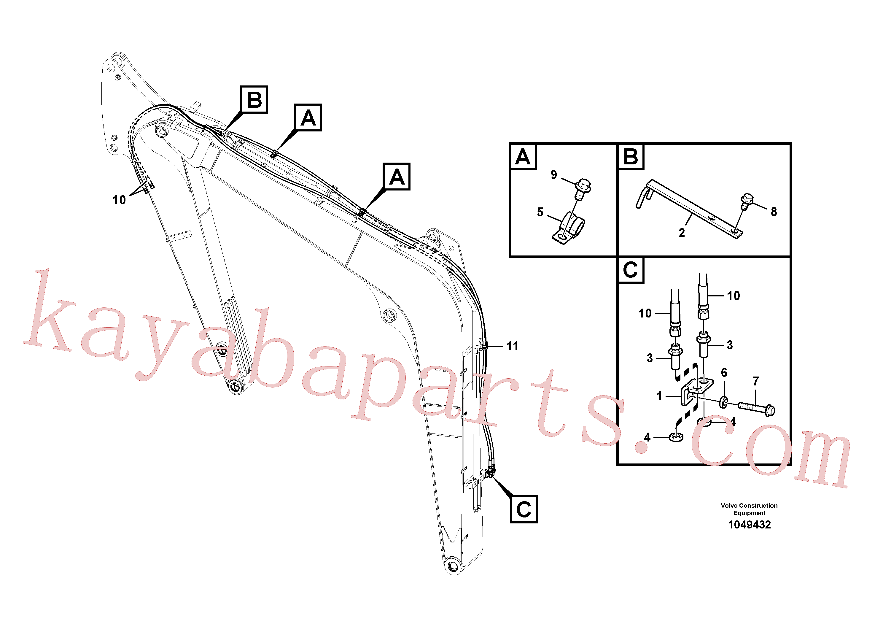 MI965187 for Volvo Working hydraulic, quick fit on boom, Quikfit hydraulic on attachment. Single - acting(1049432 assembly)