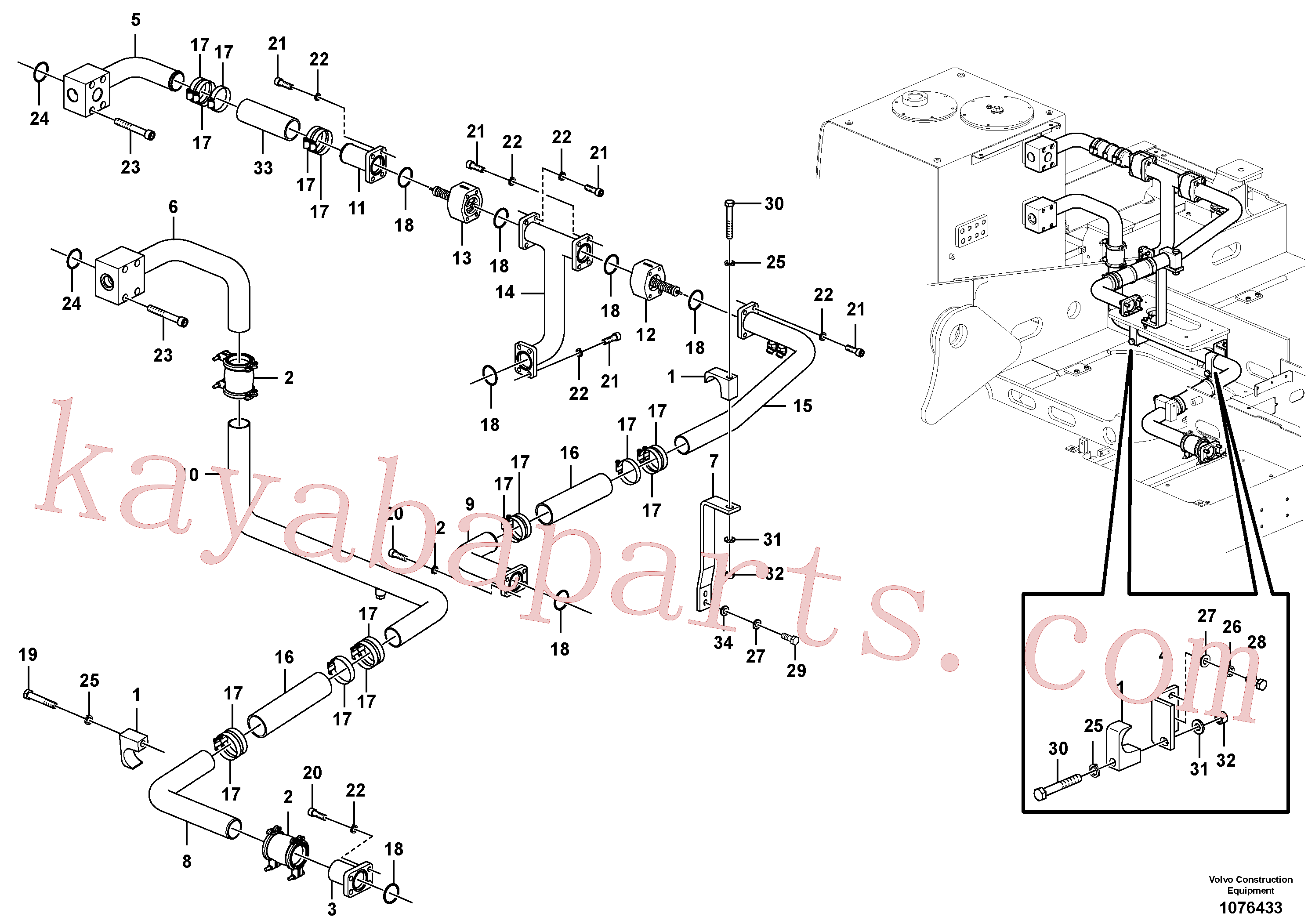 VOE14639910 for Volvo Hydraulic system, hydraulic tank to hydraulic oil cooler(1076433 assembly)