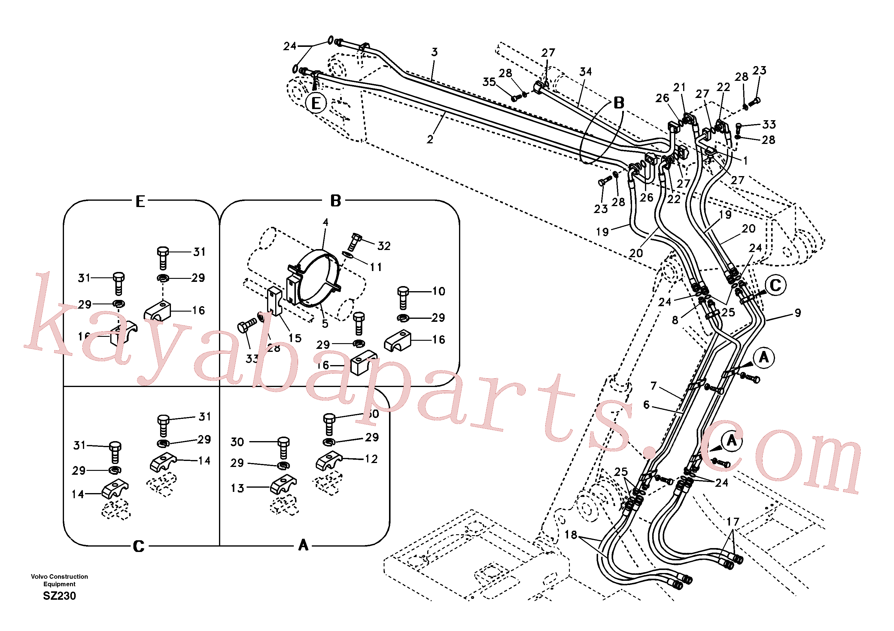 VOE937826 for Volvo Working hydraulic, dipper arm cylinder on adjustable boom(SZ230 assembly)